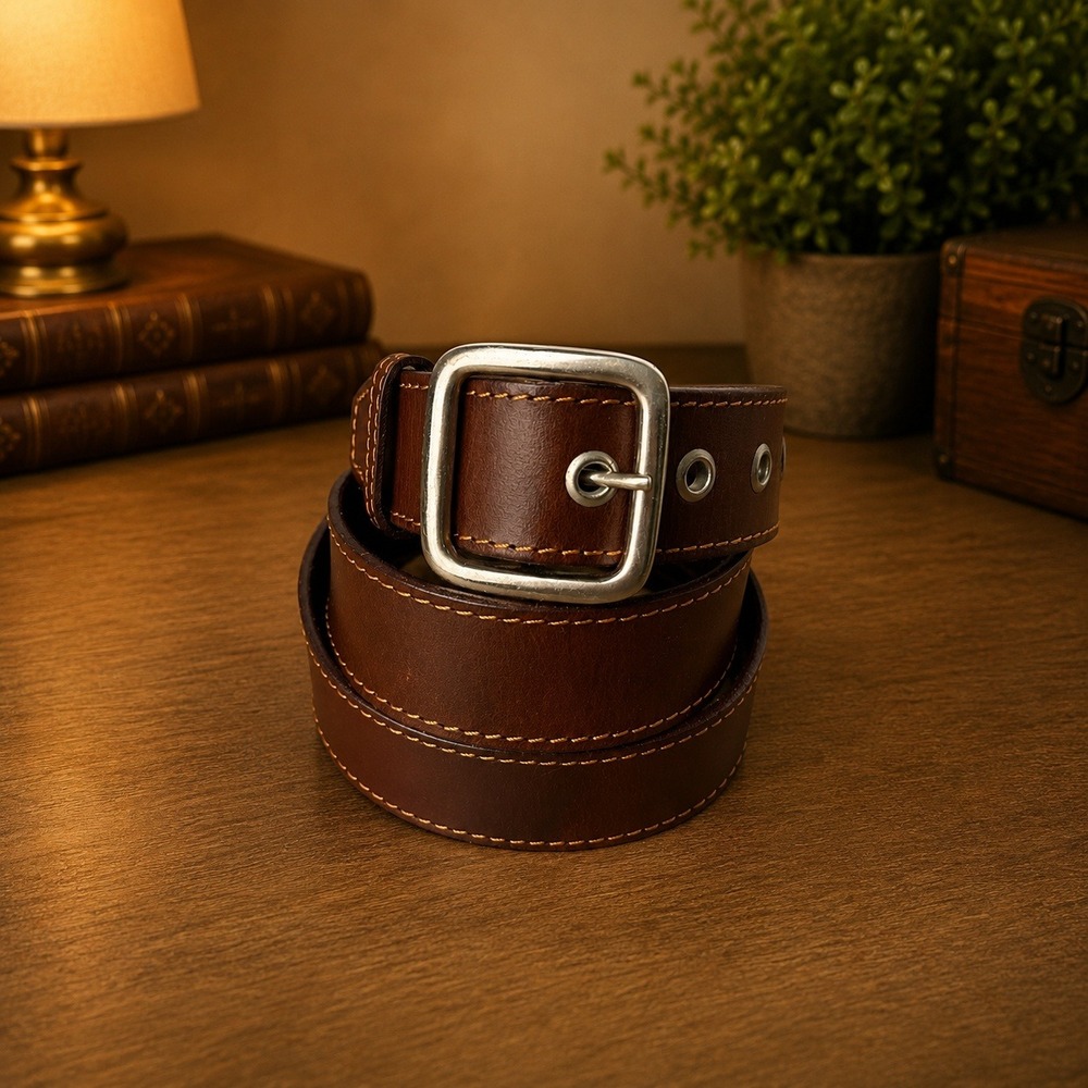 Ac-Cents Dress Leather Belt Mens Size 44 Brown Silver Buckle Made in India